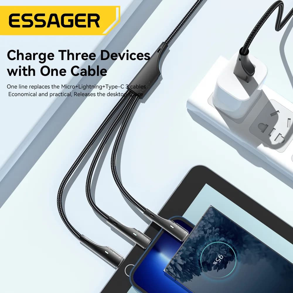 3-in-1 universalus įkrovimo kabelis USB-C Micro USB Lightning