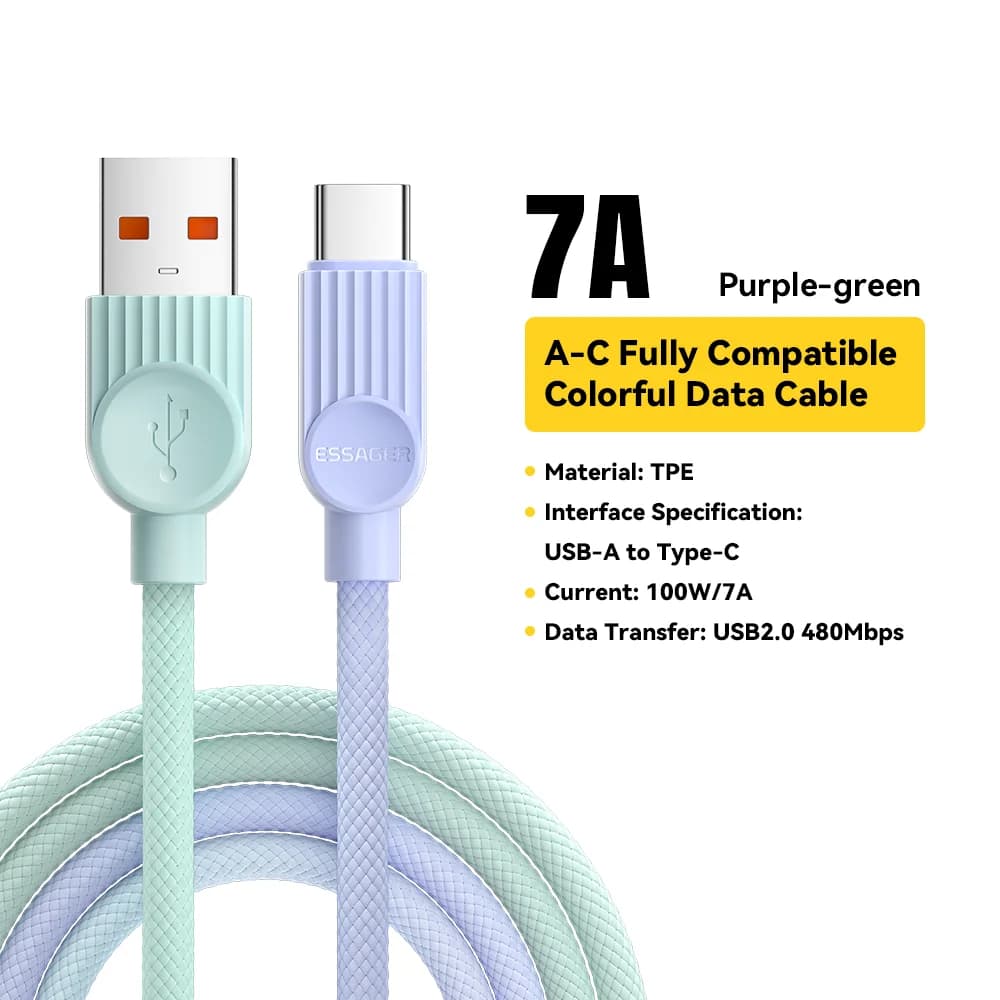 60W spalvotas USB-C į USB-C greito įkrovimo kabelis