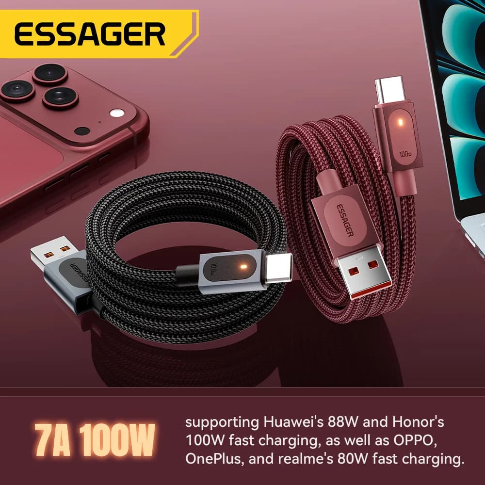 7A 100W USB-A į USB-C greito įkrovimo kabelis