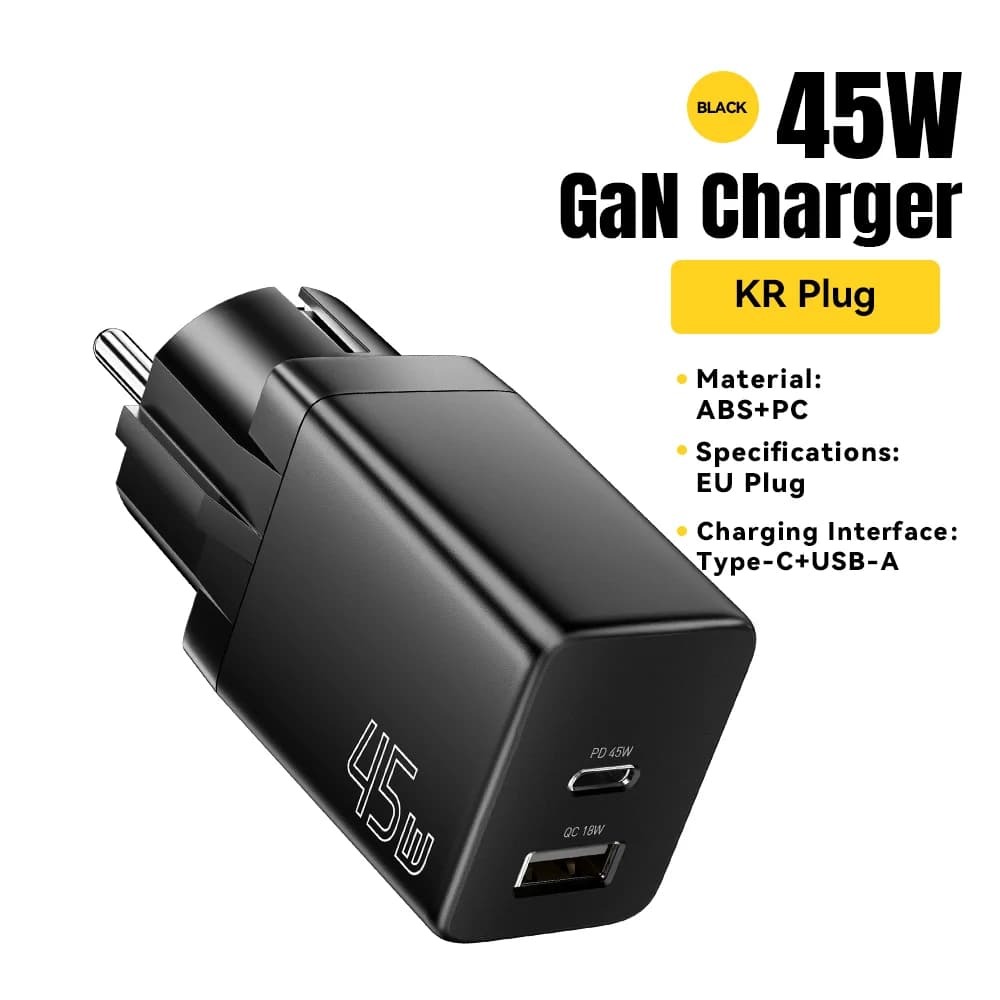 GaN USB Type-C įkroviklis su ES/KR kištukų variantais