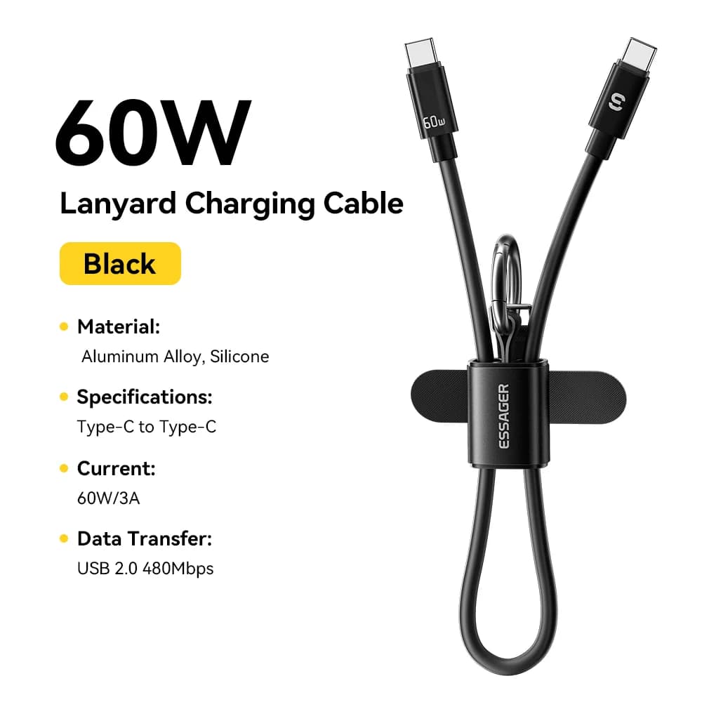 60W trumpas USB-C į USB-C kabelis su viršutine