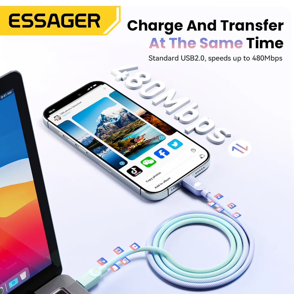 60W spalvotas USB-C į USB-C greito įkrovimo kabelis