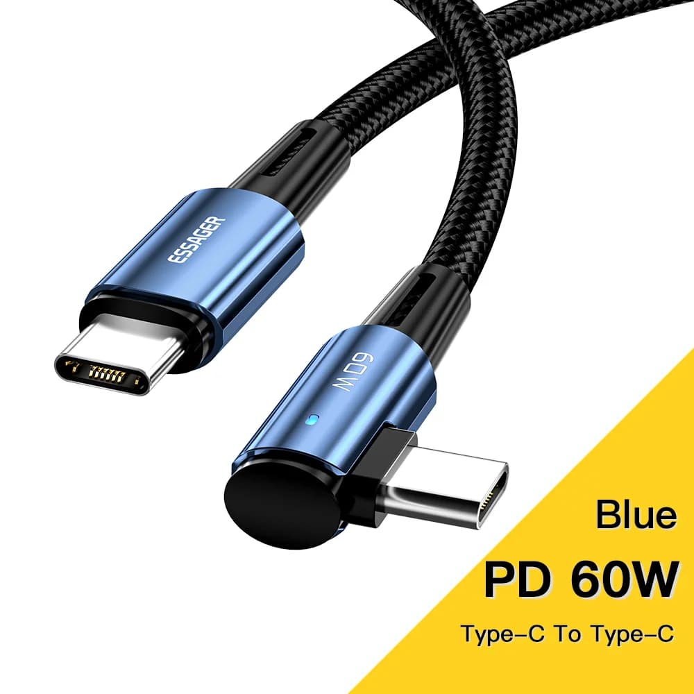 100W 90 laipsnių USB-C į USB-C greitojo įkrovimo kabelis