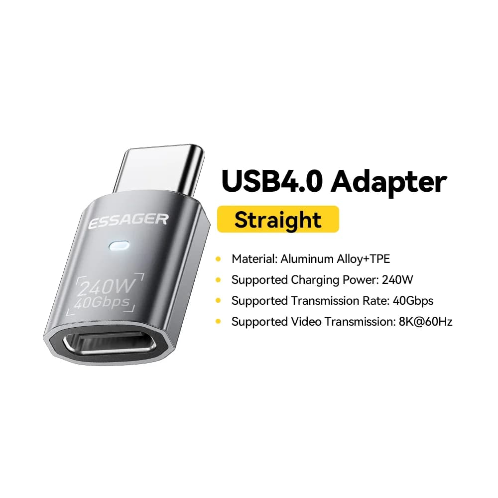 USB4.0 240W 90-laipsnių OTG duomenų adapteris 8K
