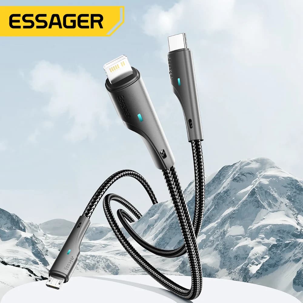 3-in-1 universalus įkrovimo kabelis USB-C Micro USB Lightning