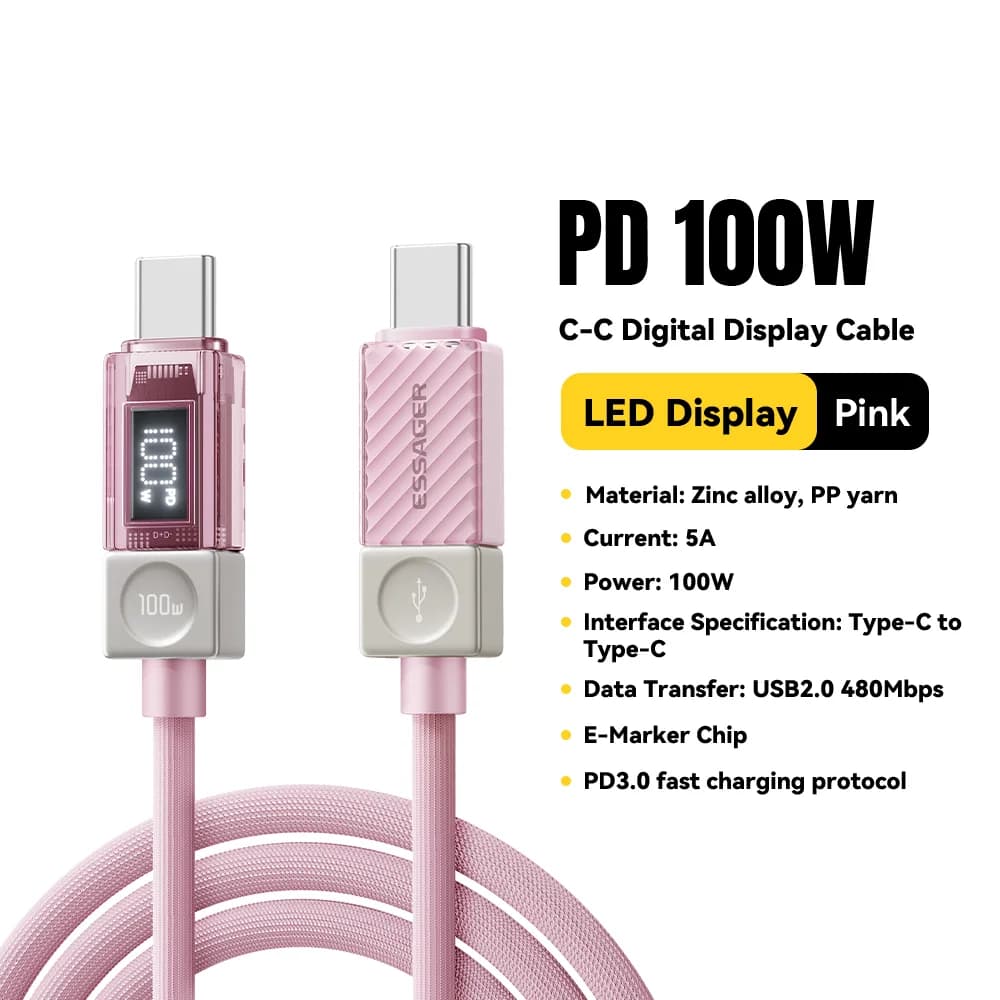 240W USB-C laidas su LED ekranu ir 100W PD 3.1