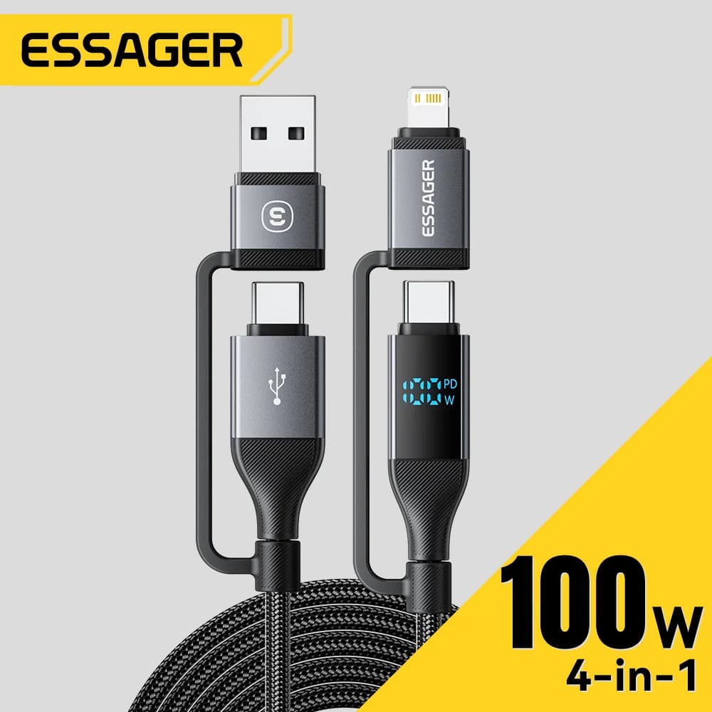 4-in-1 USB-C laidas su skaitmeniniu ekranu, 100W PD