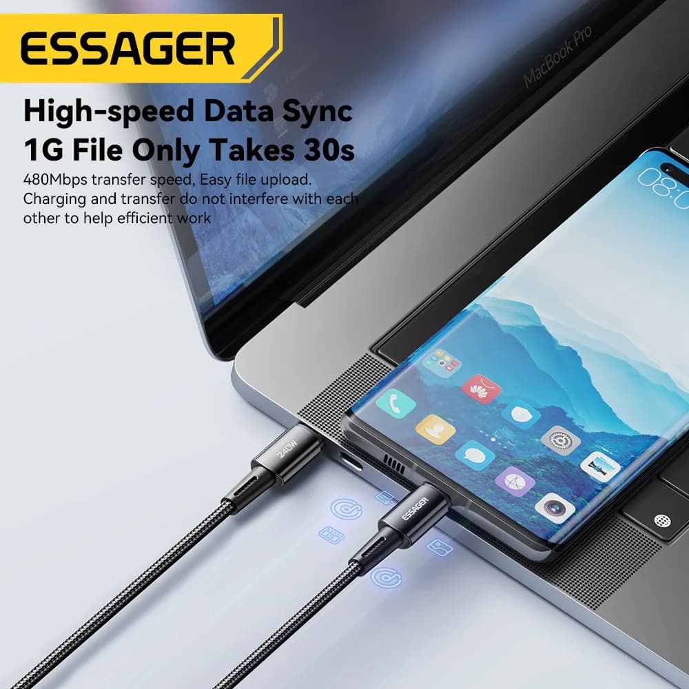USB-C duomenų kabelis 240W Super Fast Charge 6A