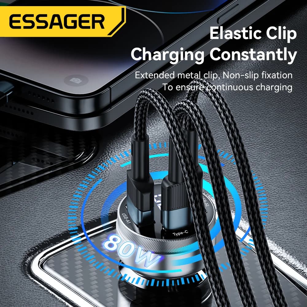80 W dvigubas USB-C PD automobilinis įkroviklis