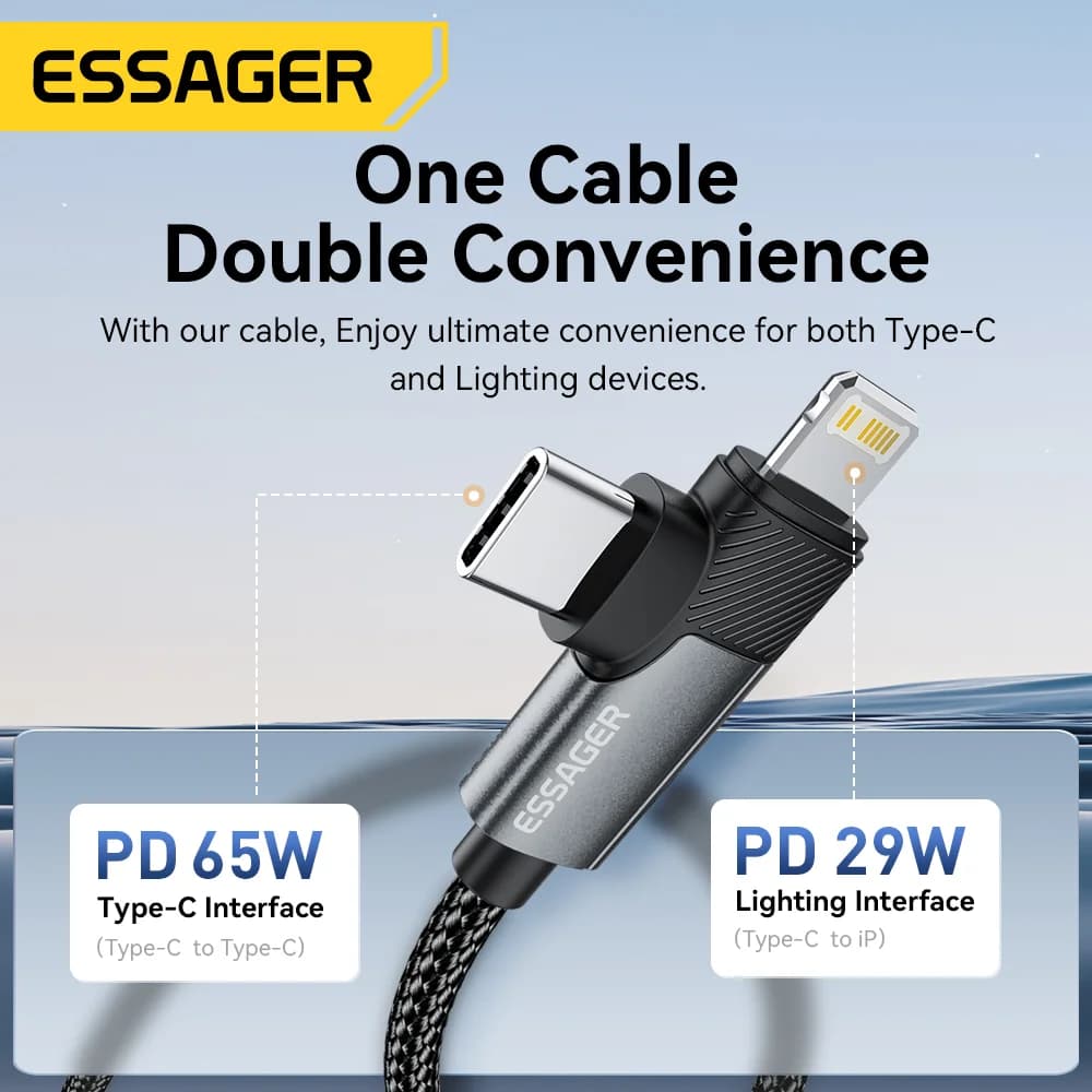 65W 2-in-1 USB-C į Lightning kabelis