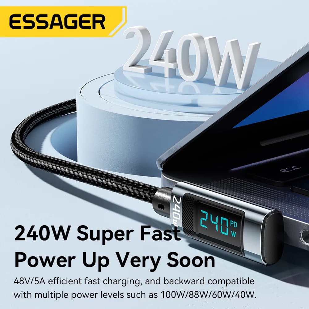 240W USB-C į USB-C kabelis, 90 laipsnių kampu