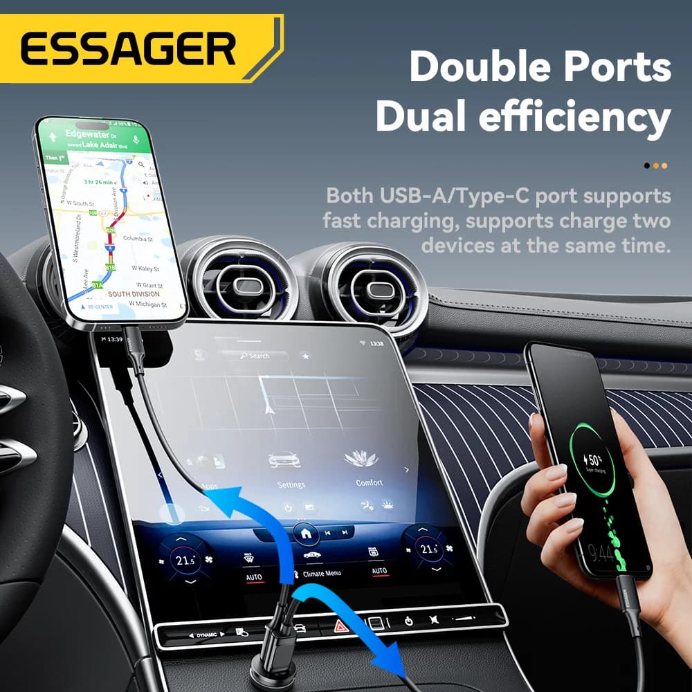 45W mini USB-C automobilinis įkroviklis, QC 3.0