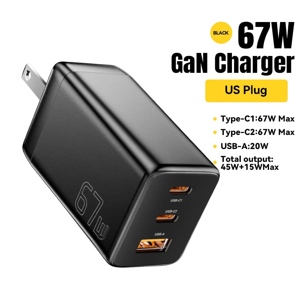 67W GaN USB Type-C greitojo įkrovimo adapteris su PPS palaikymu