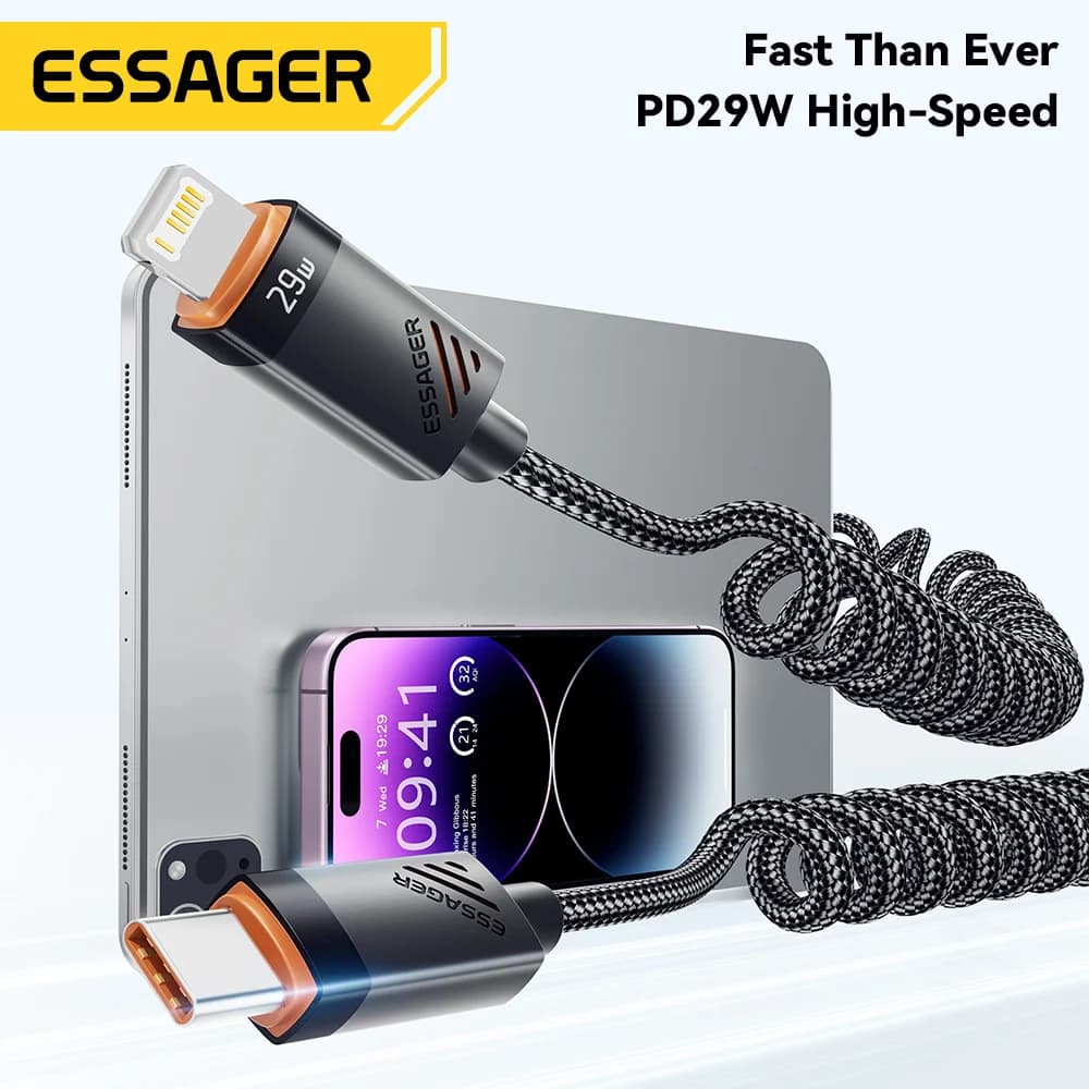 Spyruoklinis USB-C į Lightning greito įkrovimo laidas