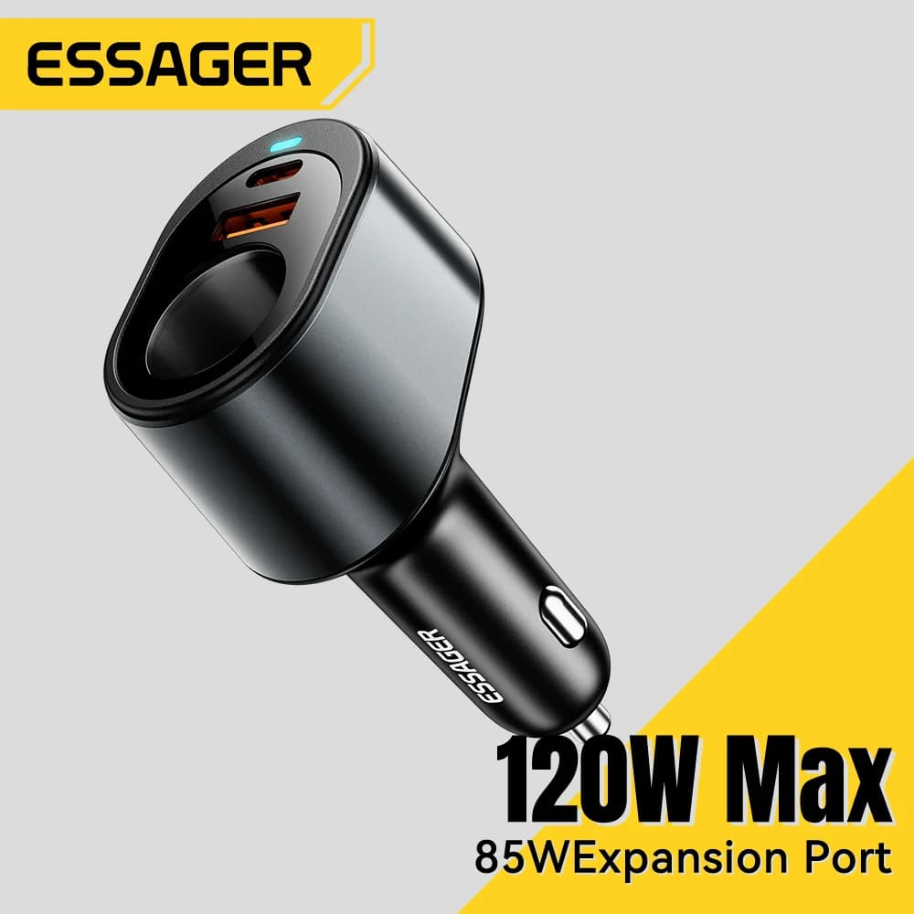 120W USB-C automobilinis įkroviklis su cigarečių žiebtuvėlio prievadu