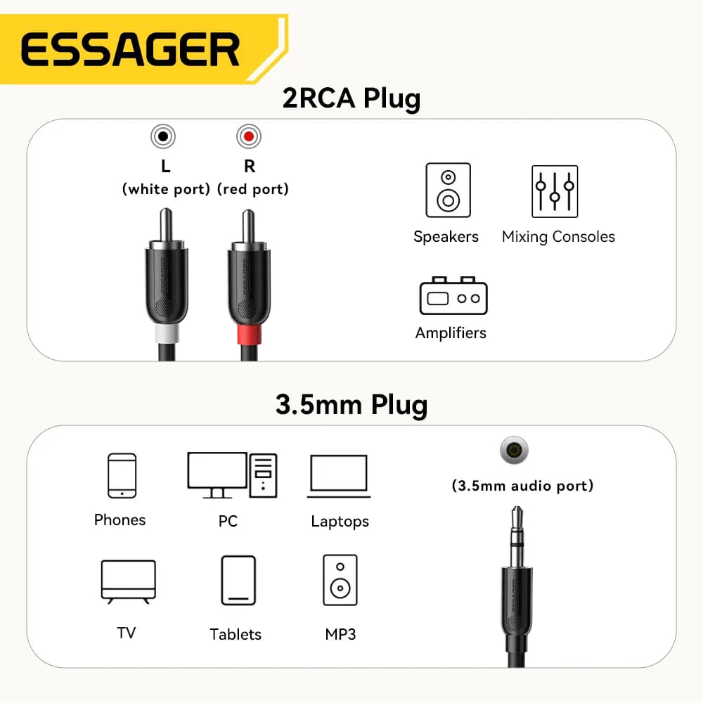 3,5 mm į dvigubą RCA garso skirstymo kabelis