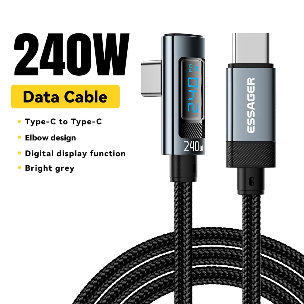240W USB-C į USB-C kabelis, 90 laipsnių kampu