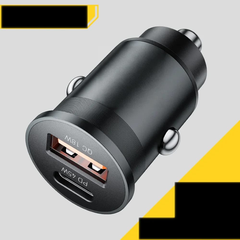 45W mini USB-C automobilinis įkroviklis, QC 3.0