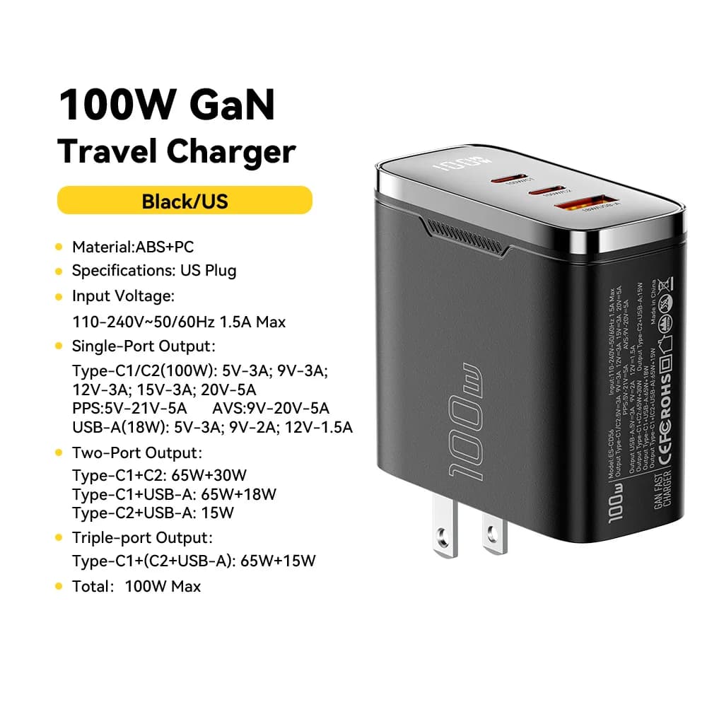 100W GaN USB-C įkroviklis su skaitmeniniu ekranu