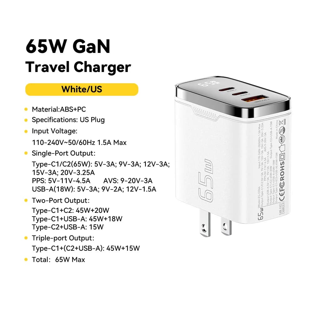 65W GaN USB-C įkroviklis su skaitmeniniu ekranu