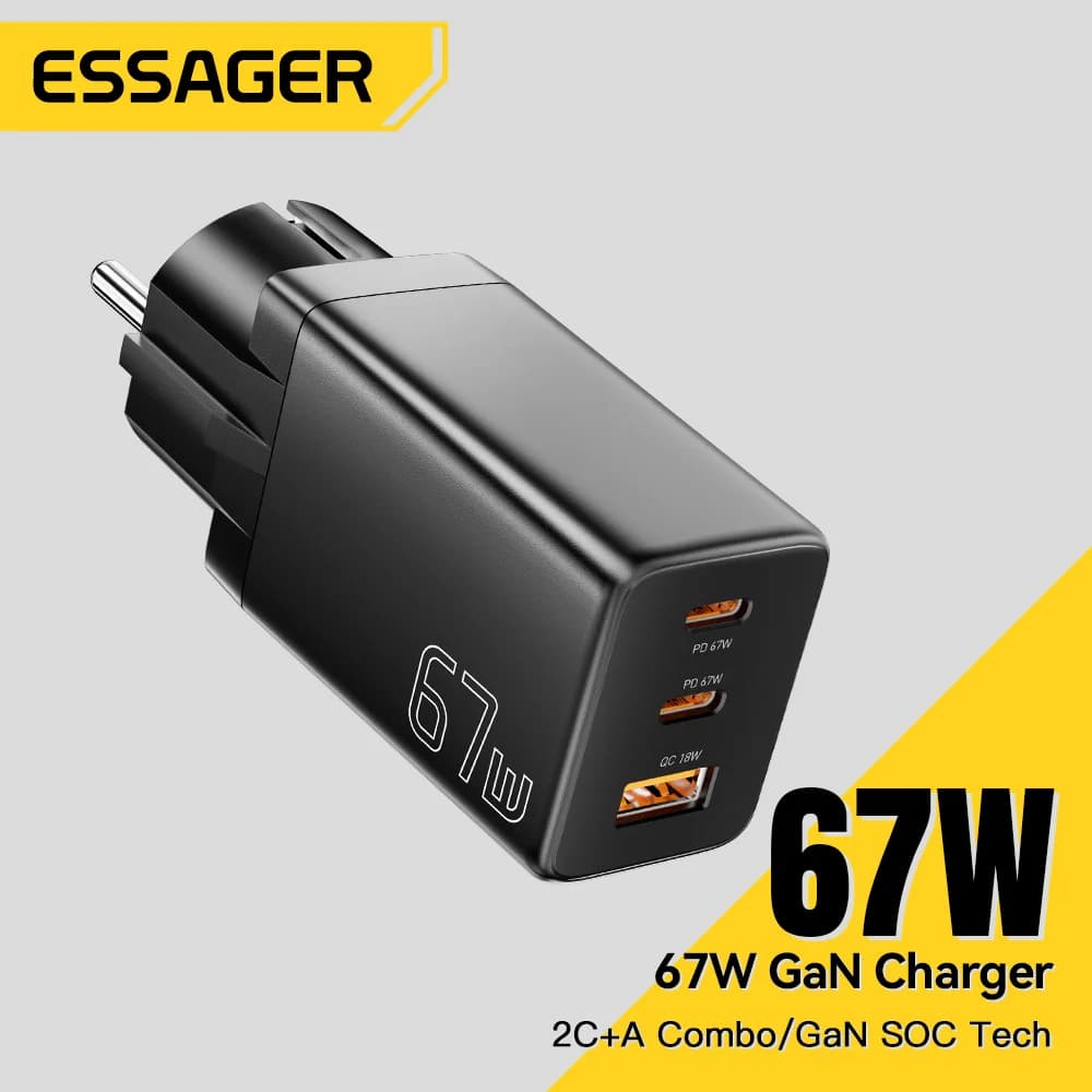 GaN USB Type-C įkroviklis su ES/KR kištukų variantais