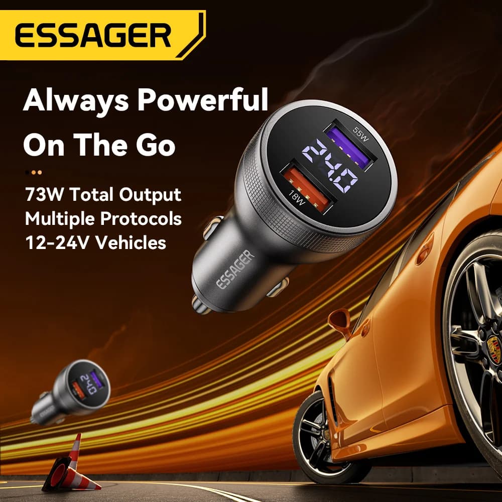 Automobilinis USB-C įkroviklis su skaitmeniniu ekranu, 73W