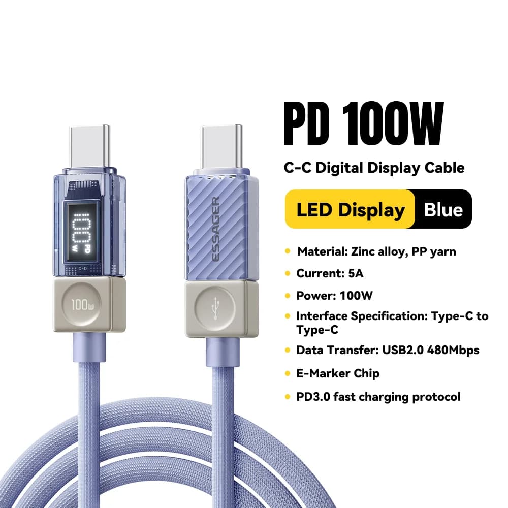 240W USB-C laidas su LED ekranu ir 100W PD 3.1