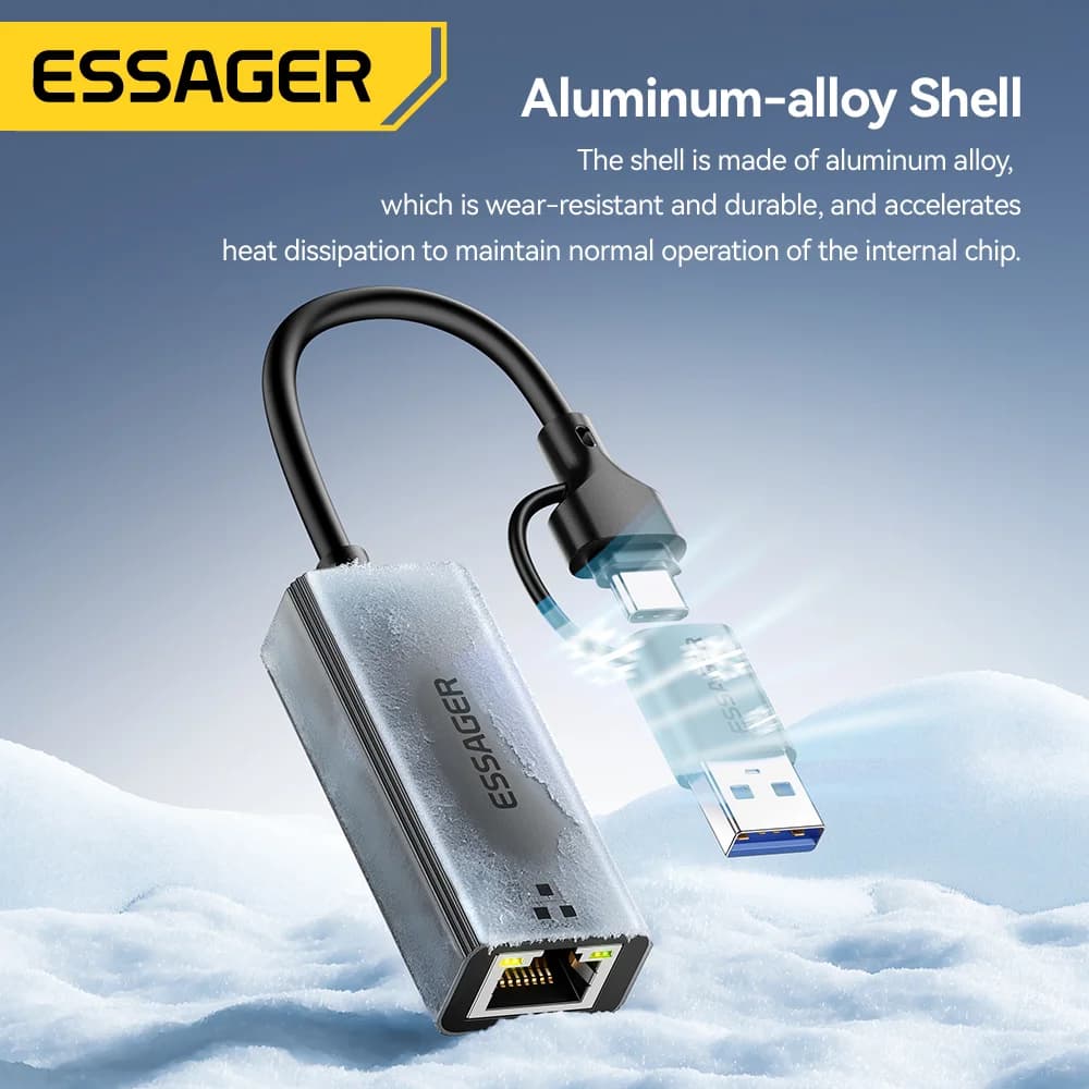 2-in-1 USB-A/Type-C į RJ45 Gigabit Ethernet adapteris