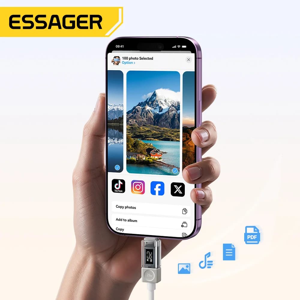 USB-C į Lightning laidas su skaitmeniniu ekranu