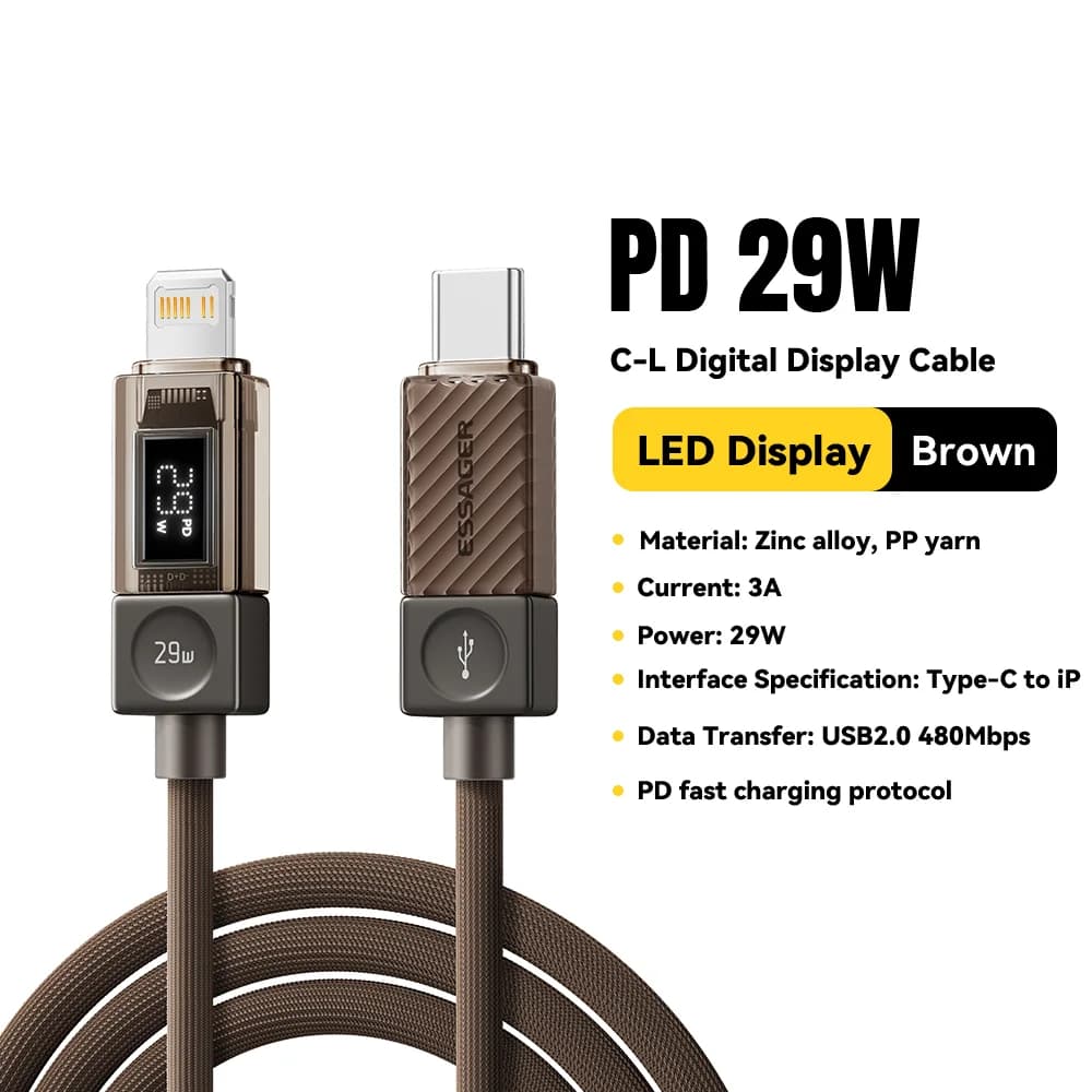 USB-C į Lightning laidas su skaitmeniniu ekranu