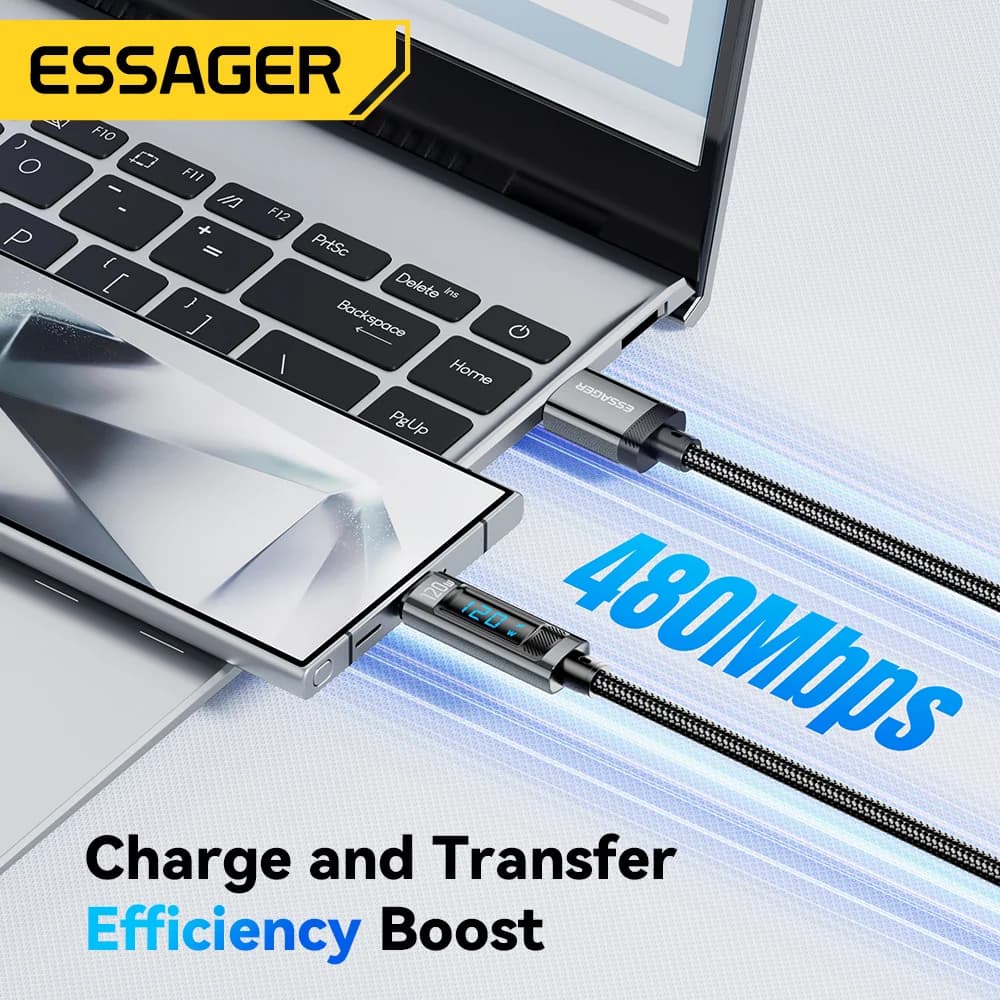 USB-C greito įkrovimo kabelis su LED ekranu, 120 W