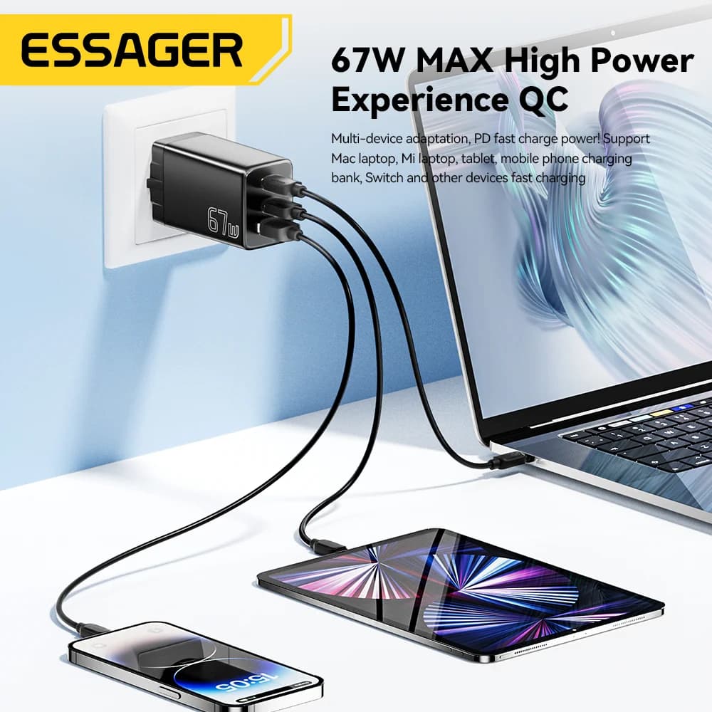GaN USB Type-C įkroviklis su ES/KR kištukų variantais